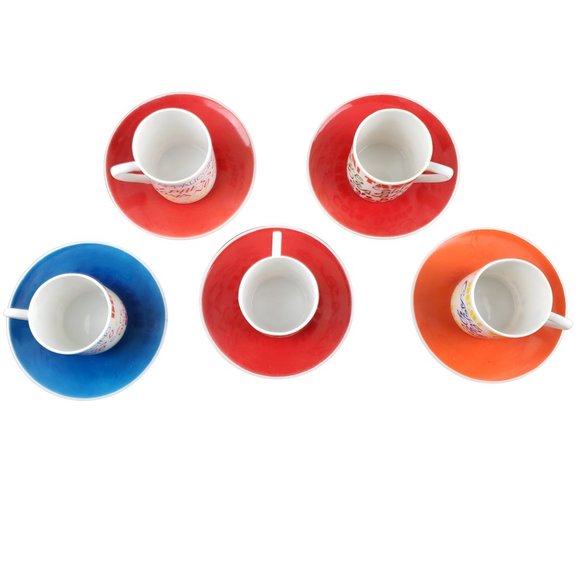 Royal Crown Demitasse Coffee Espresso Cups Saucers Retro Groovy Mod Set 5 Kitty - Picture 2 of 7